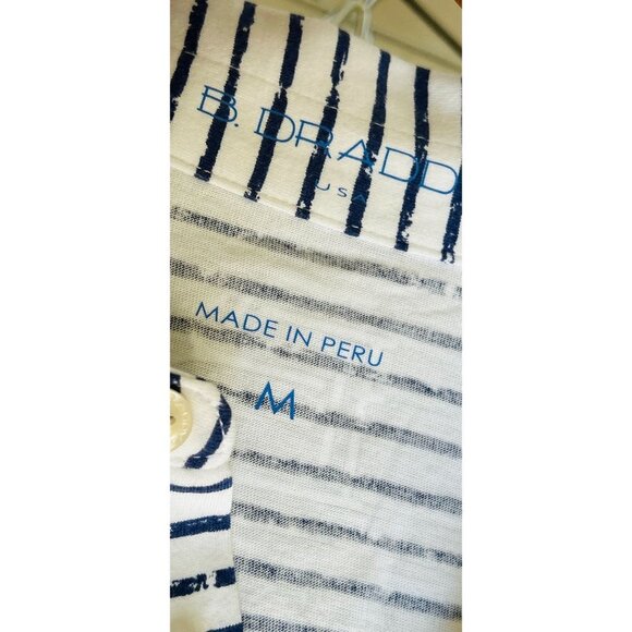 B DRADDY 100% PIMA Cotton Polo Shirt Embroidered Logo White Blue Pinstripes - ME - Picture 6 of 8
